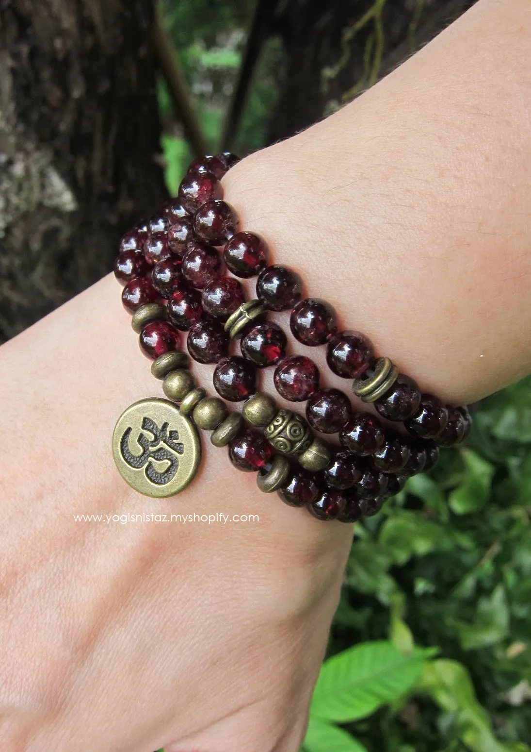 108 Bead Mala Necklace in Red Garnet - (convertible to Bracelet)