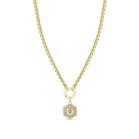 14k Diamond Hexagon Halo Pendant Large Box Chain Necklace