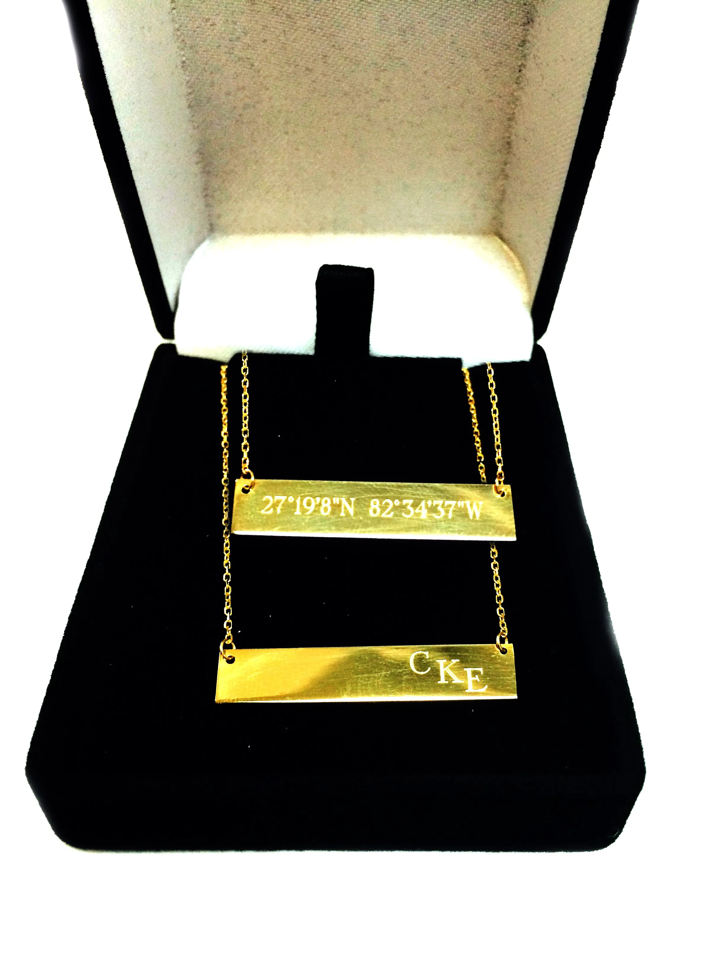 14k Gold Engravable Bar Pendant Necklace, 18