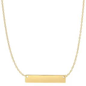 14k Gold Engravable Bar Pendant Necklace, 18