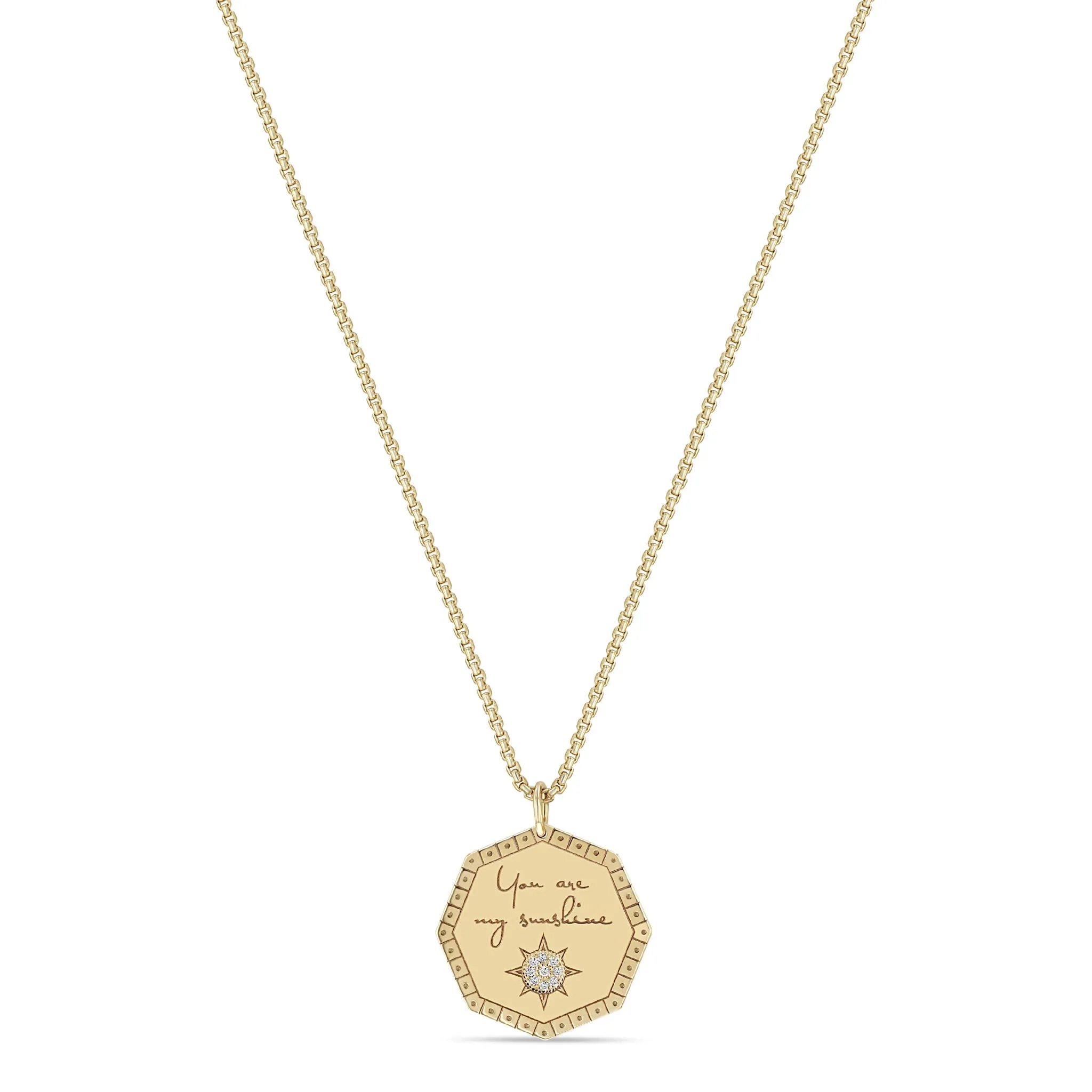 14k Medium You are my sunshine Diamond Octagon Mantra Box Chain Necklace