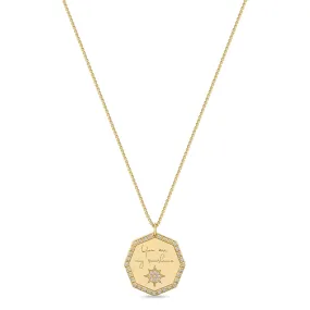 14k Medium You are my sunshine Diamond Octagon Mantra Box Chain Necklace