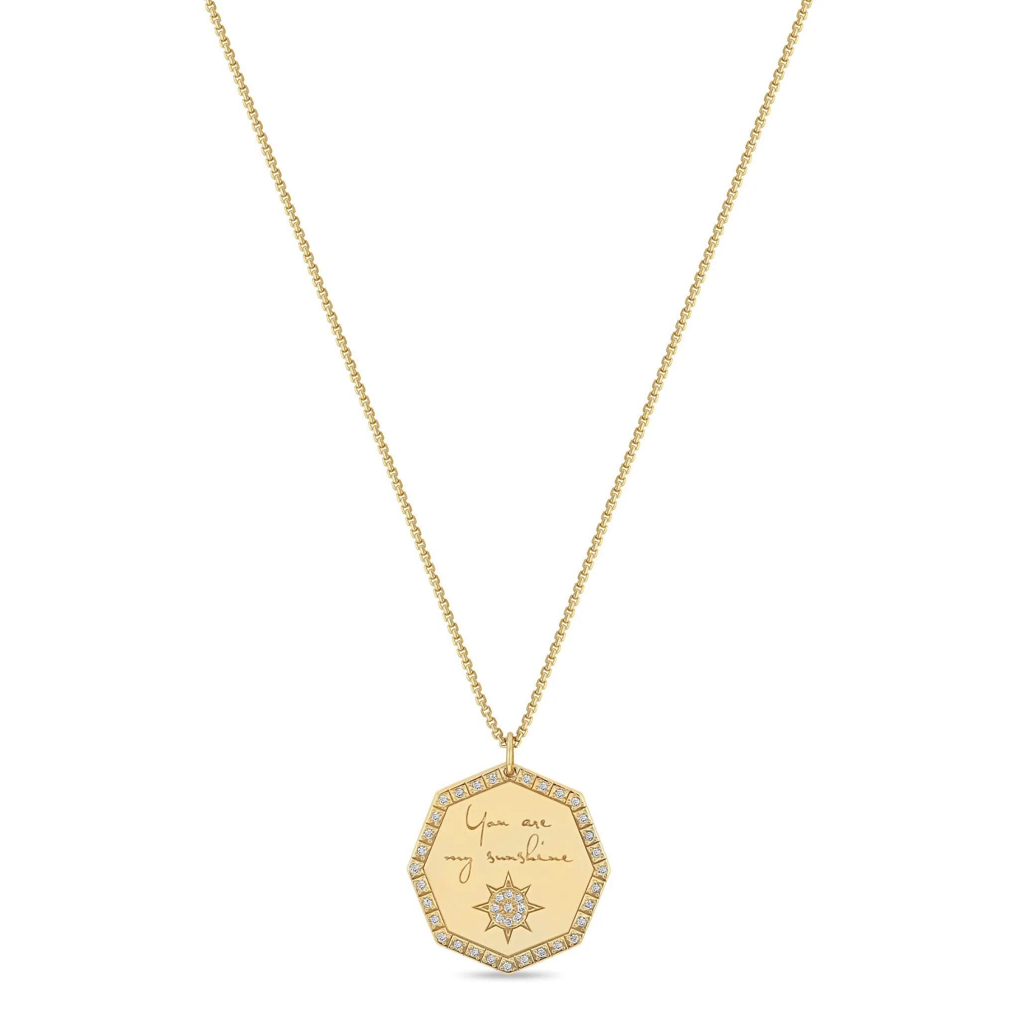 14k Medium You are my sunshine Diamond Octagon Mantra Box Chain Necklace