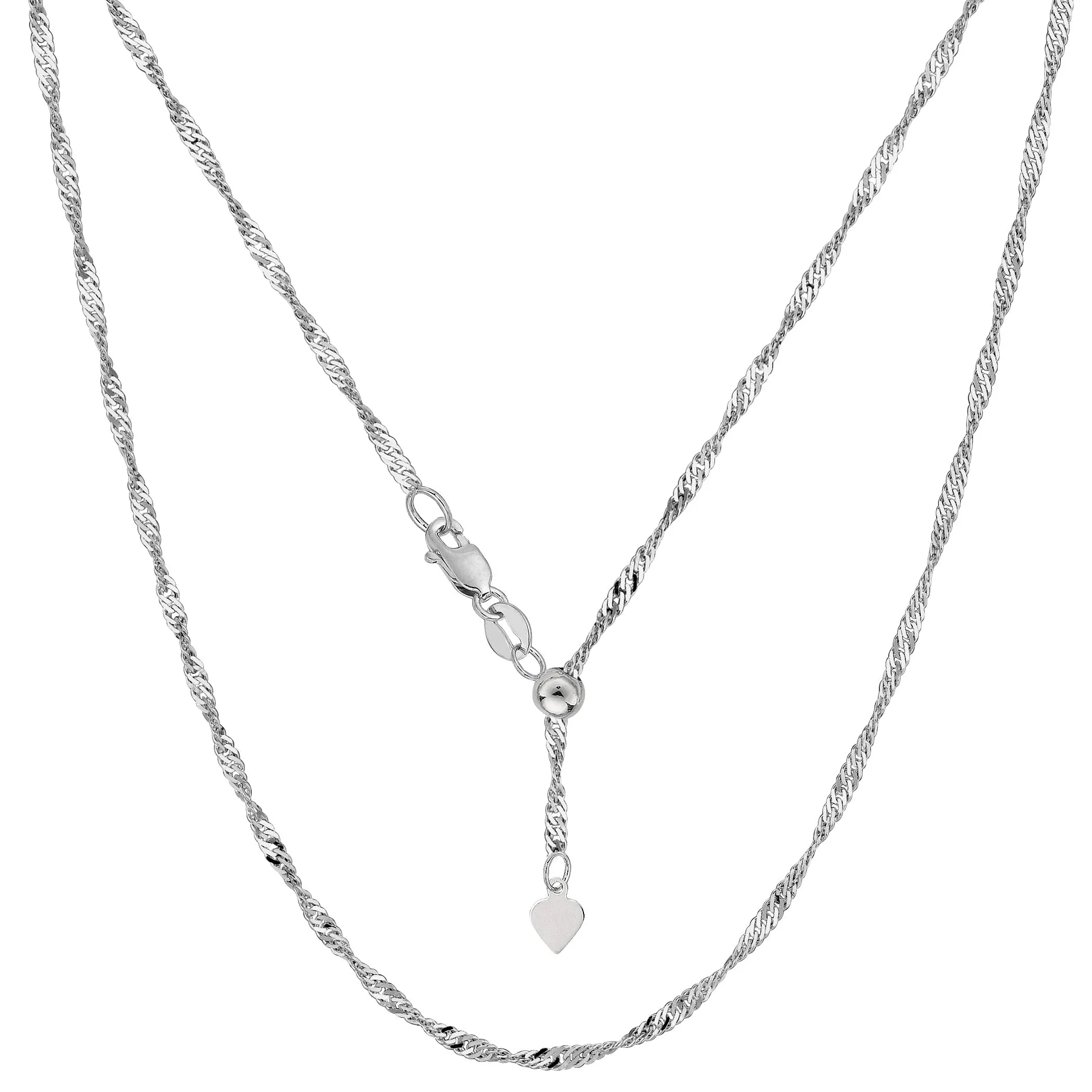 14k White Gold Adjustable Singapore Link Chain Necklace, 1.15mm, 22