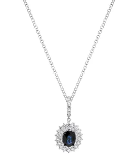 14K White Gold Sapphire and Diamond Double Halo Pendant