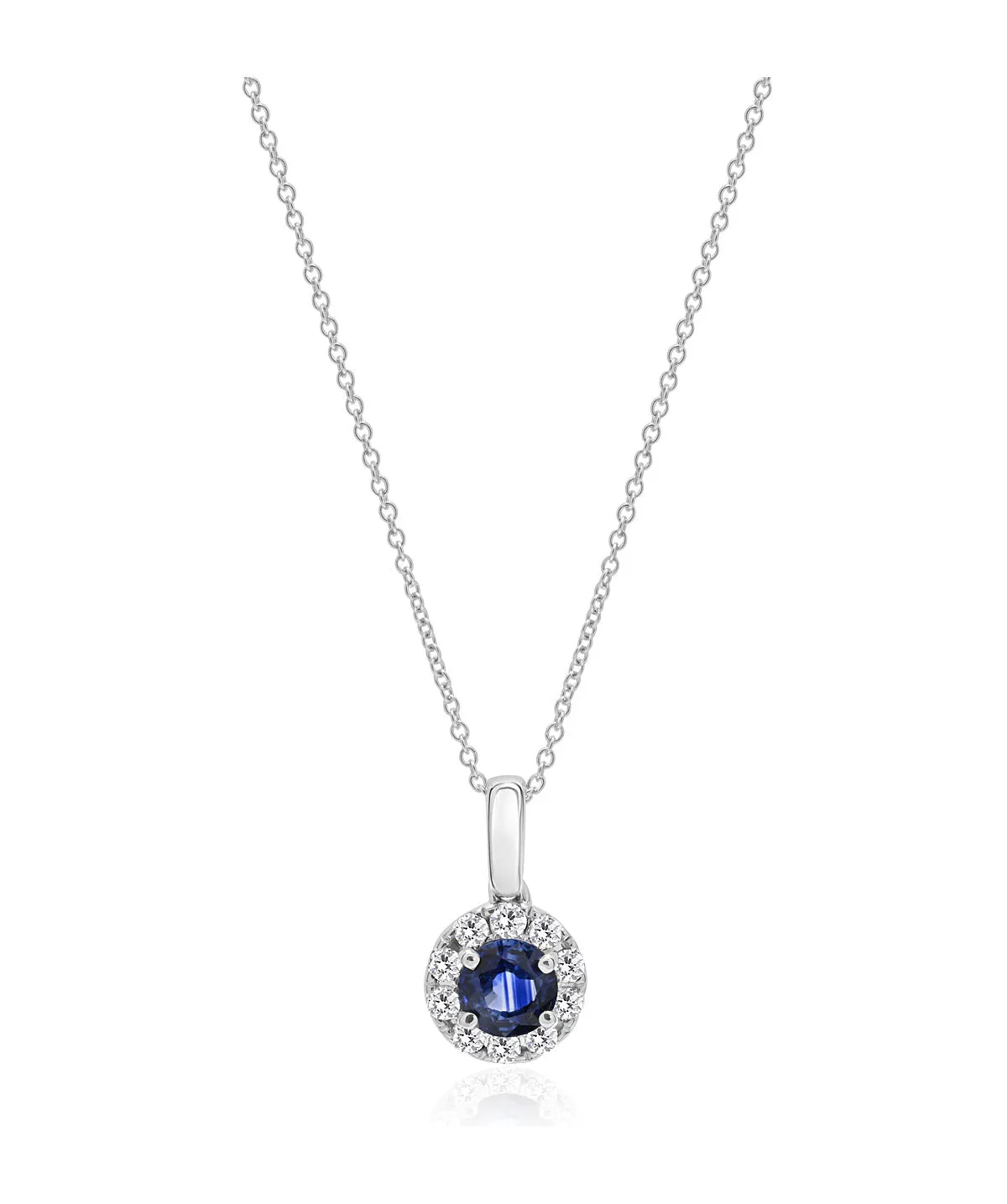 14K White Gold Sapphire and Diamond Halo Pendant