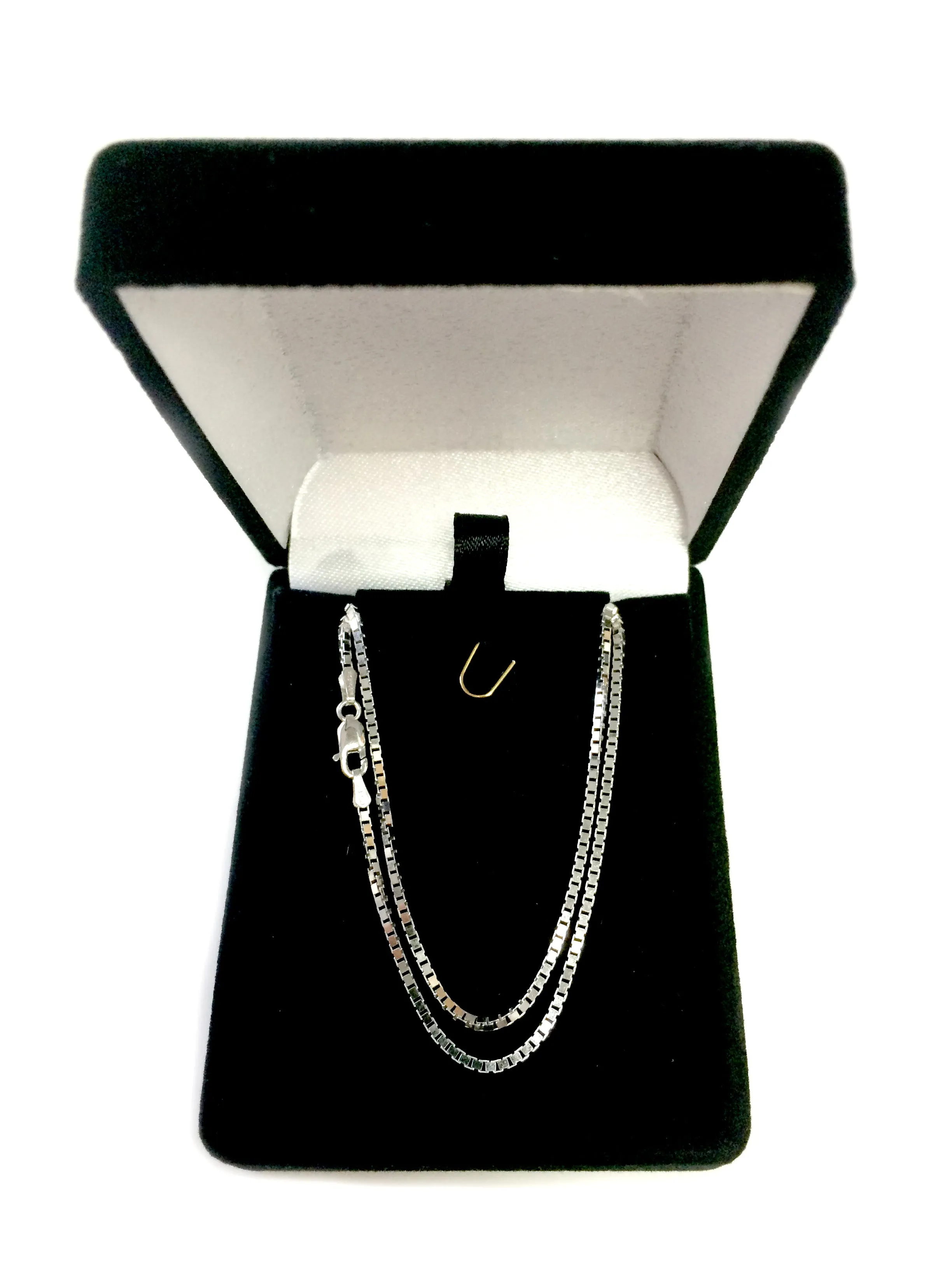 14k White Solid Gold Mirror Box Chain Necklace, 1.4mm