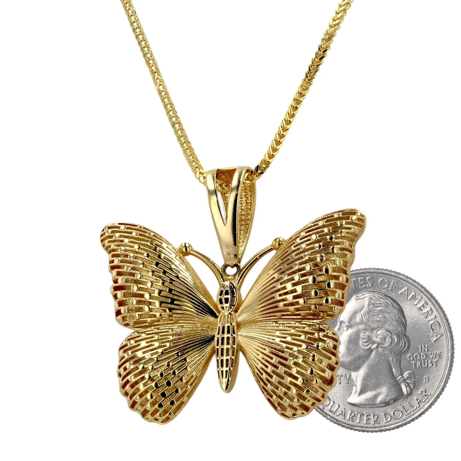 14K Yellow Gold Butterfly Necklace 1.5mm x 18''