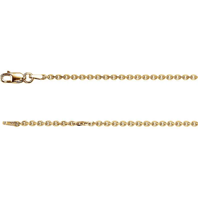 14K Yellow Gold Diamond Cut Cable Chain, 24 inches Long 1.75 mm CH125G