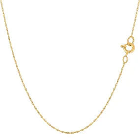 14k Yellow Gold Rope Chain Necklace, 0.4mm