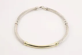 15.5" David Yurman 925 Silver & 14k Yellow Gold Cable Collar Necklace (70.96g.)