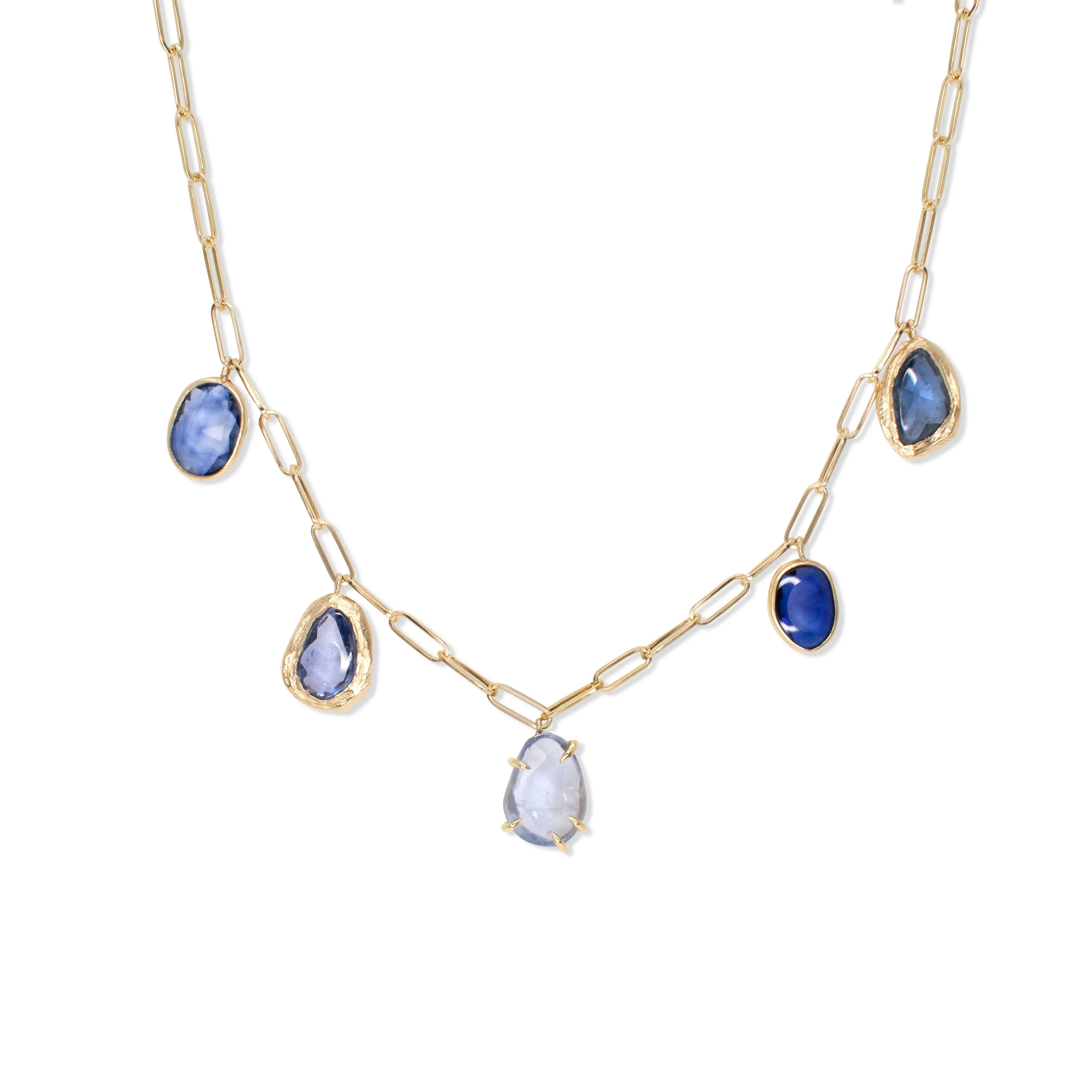 18K Five Stone Necklace in Blue Sapphire