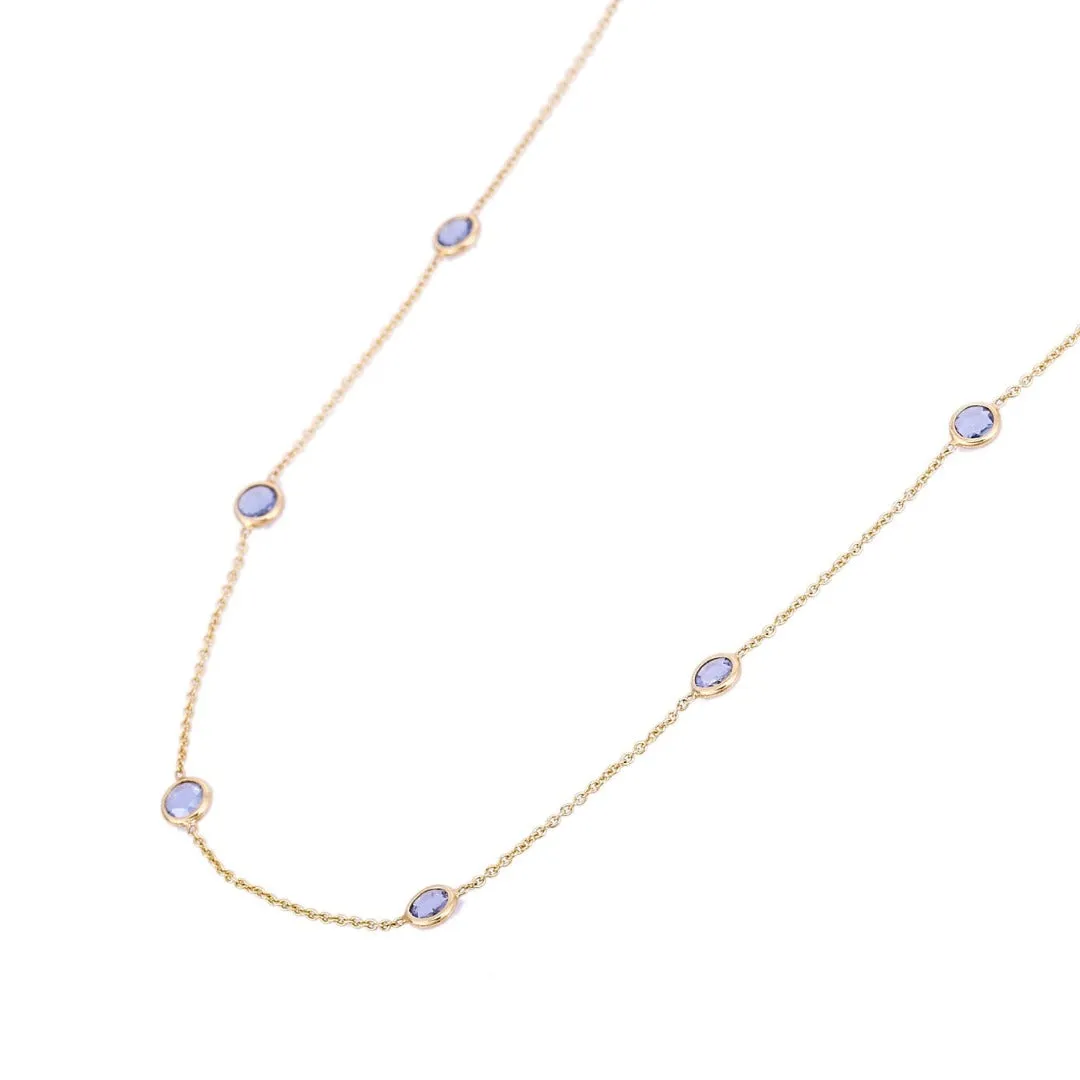 18K Yellow Gold Blue Sapphire Necklace