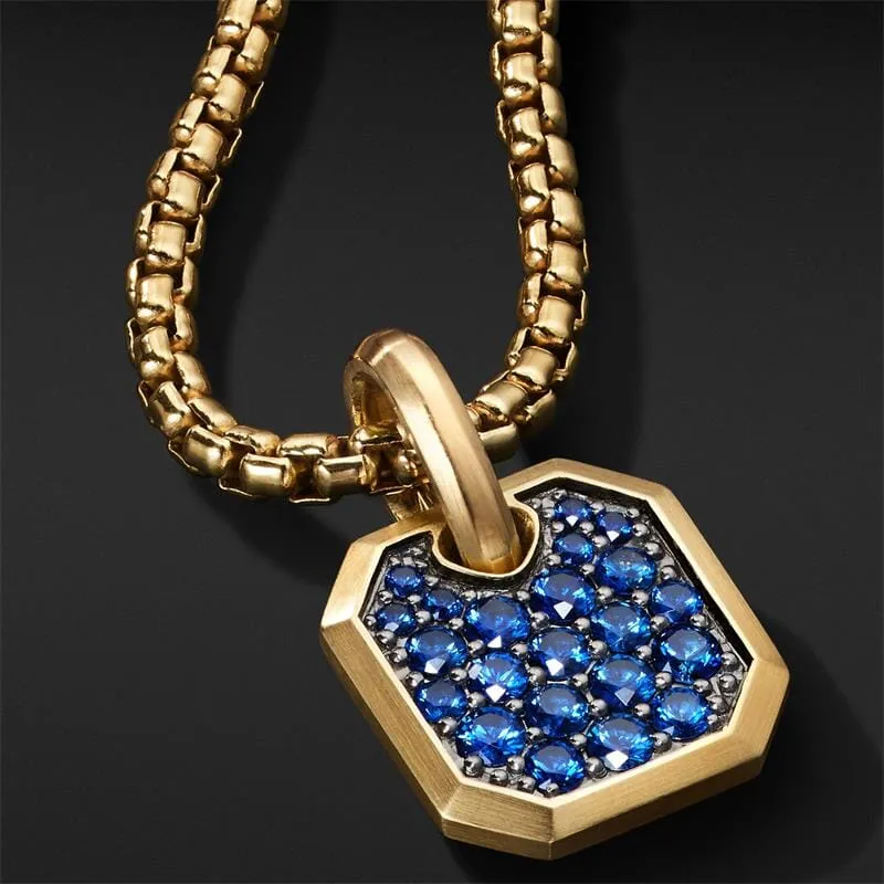 18K Yellow Gold Pave Sapphire Amulet Necklace