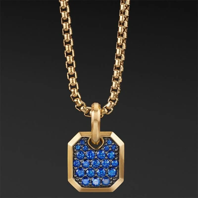 18K Yellow Gold Pave Sapphire Amulet Necklace