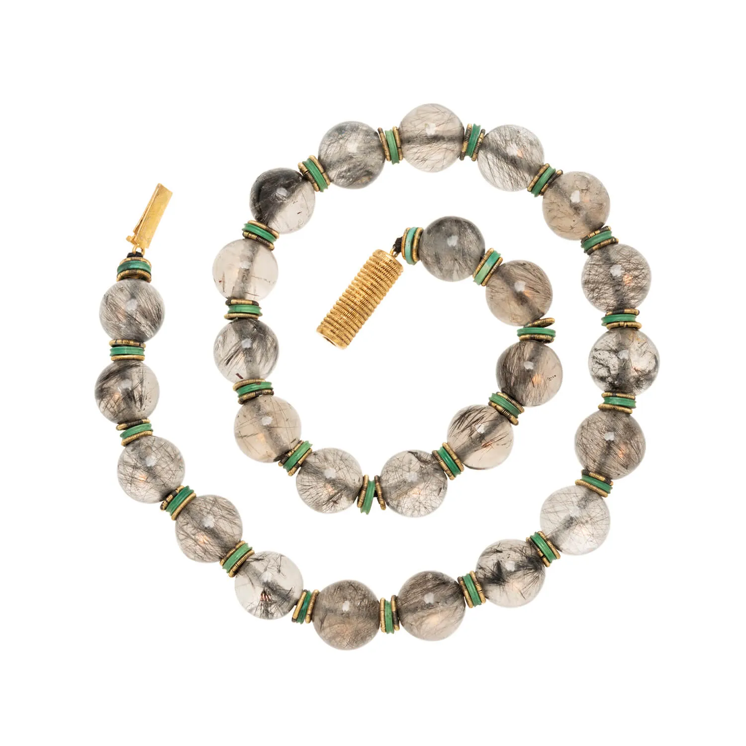 1920s Gold-Toned   Rutilated Quartz Crystal Bead Necklace 18"