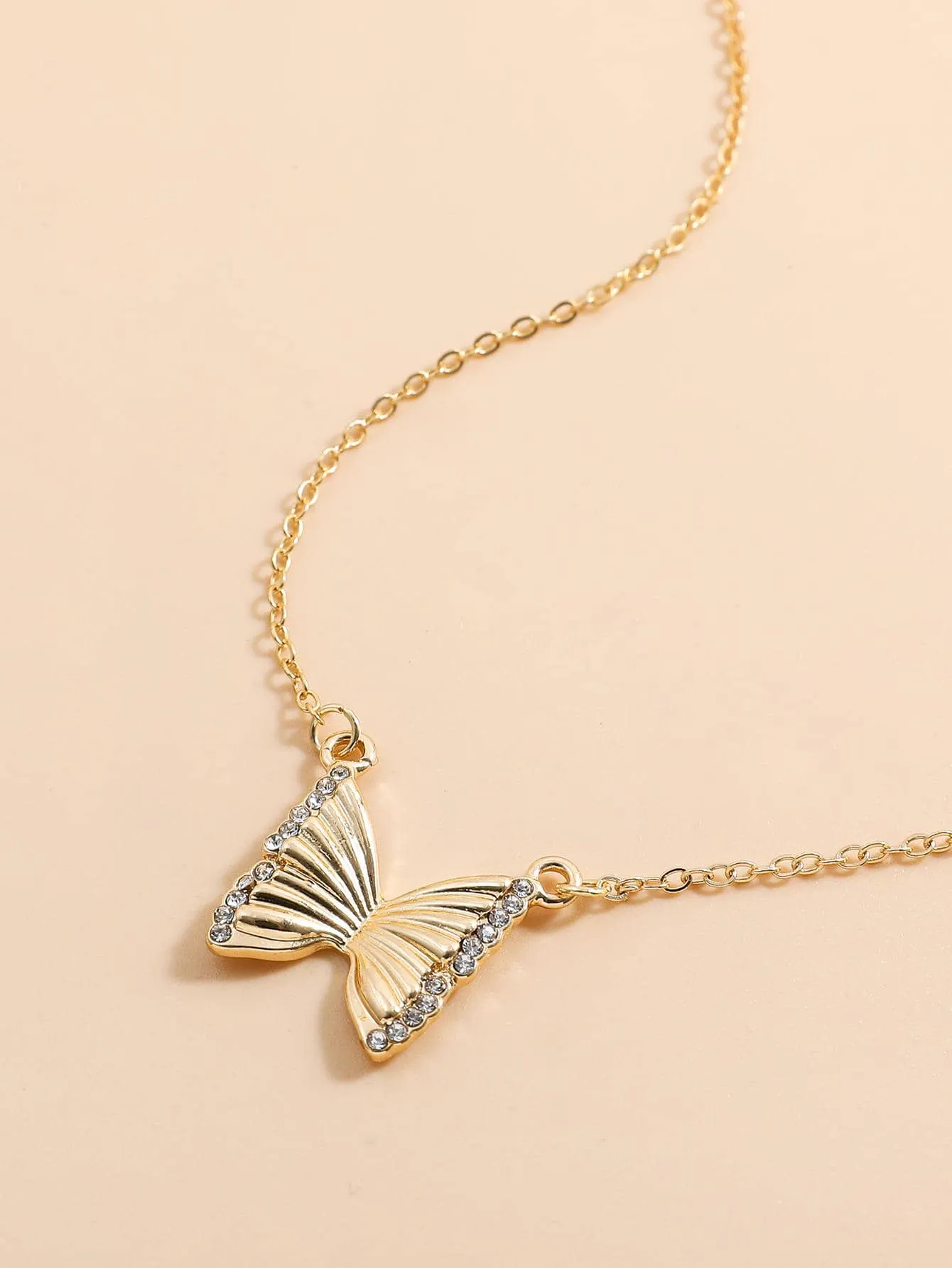 1pc Fashionable Zinc Alloy Rhinestone Decor Butterfly Pendant Necklace For Women For Daily Decoration