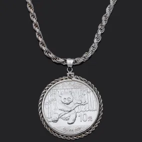 2014 China 10 Yuan Panda 1 OZ AG .999 Silver Coin Pendant Rope Chain Necklace