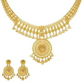 22K Yellow Gold Beaded Filigree Necklace Set (56.4gm)