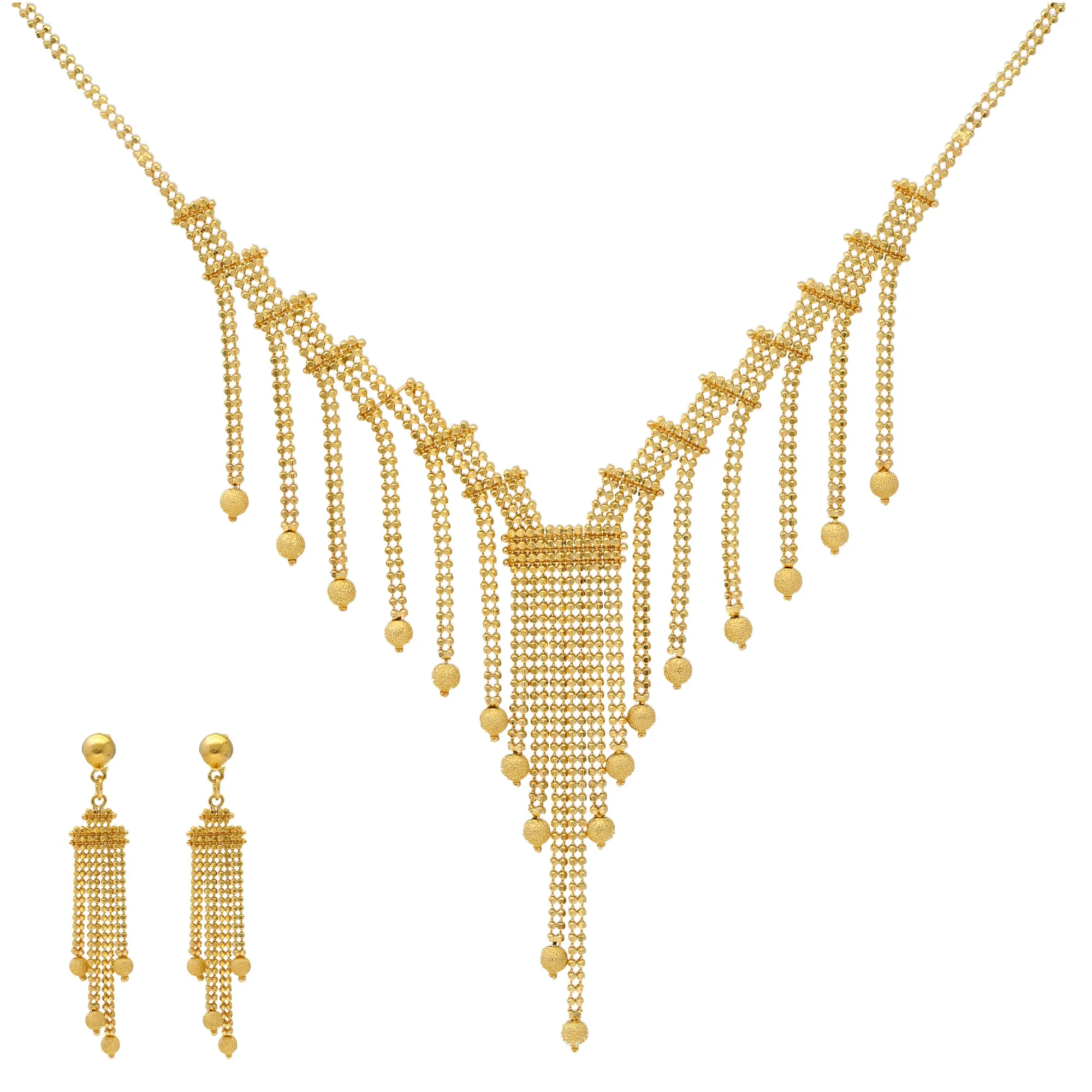 22K Yellow Gold Chandelier Necklace Set (25.9gm)