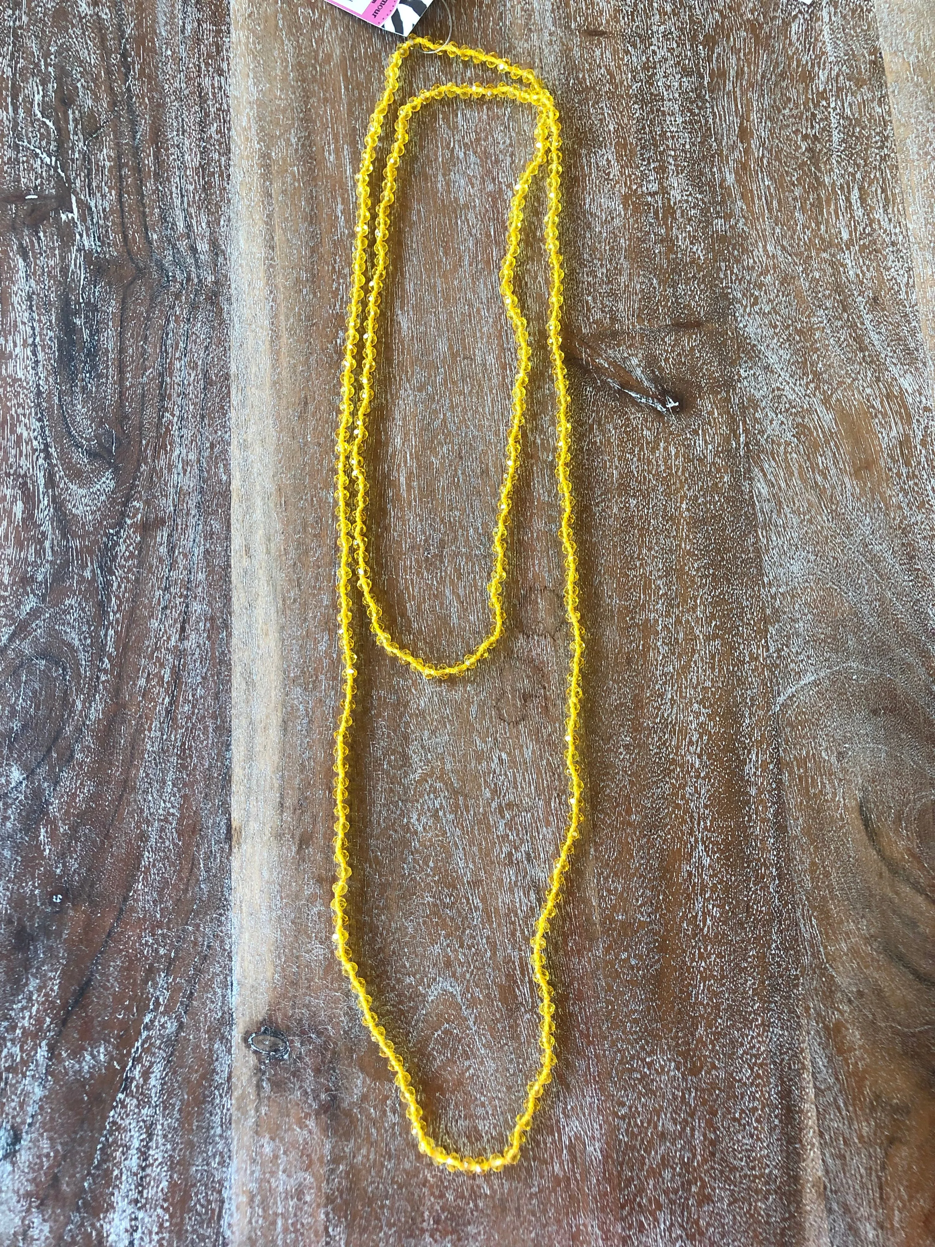 34 Inch Long Layering 6mm Crystal Strand Necklace in Clear Banana Yellow