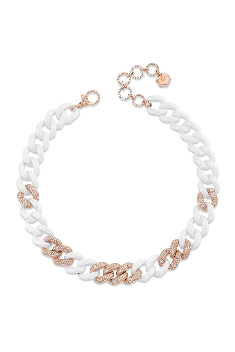 9 PAVE WHITE CERAMIC JUMBO LINK NECKLACE