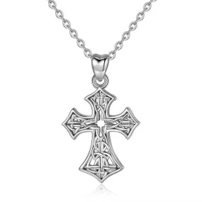 925 Sterling Silver Catholic Cross with Celtic Knot Inlay Pendant Necklace