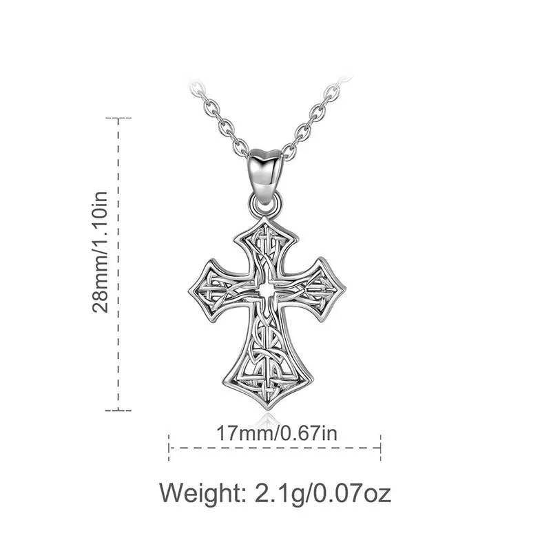 925 Sterling Silver Catholic Cross with Celtic Knot Inlay Pendant Necklace