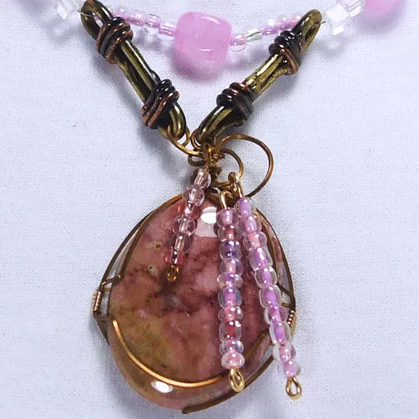 Acindina Wire Wrap Beaded Cabochon Pendant Necklace