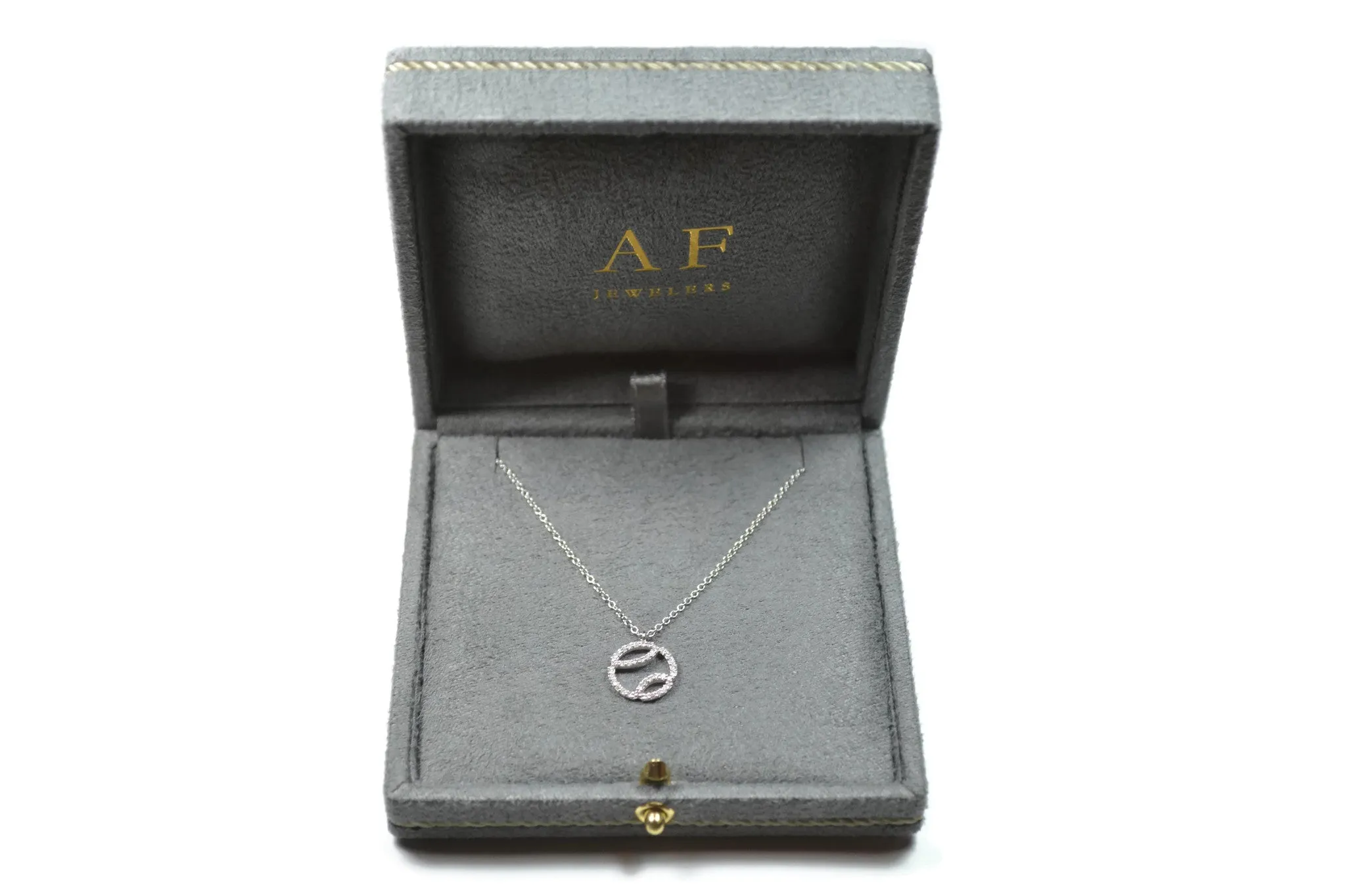 AF Jewelers - Small Tennis Ball Pendant Necklace with Diamonds and with Chain, 18k White Gold