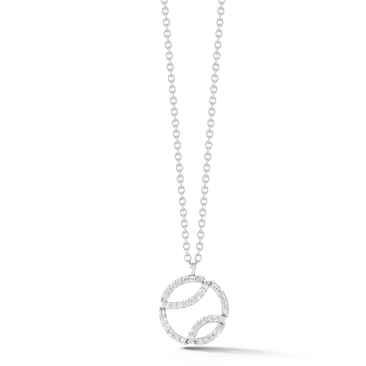 AF Jewelers - Small Tennis Ball Pendant Necklace with Diamonds and with Chain, 18k White Gold