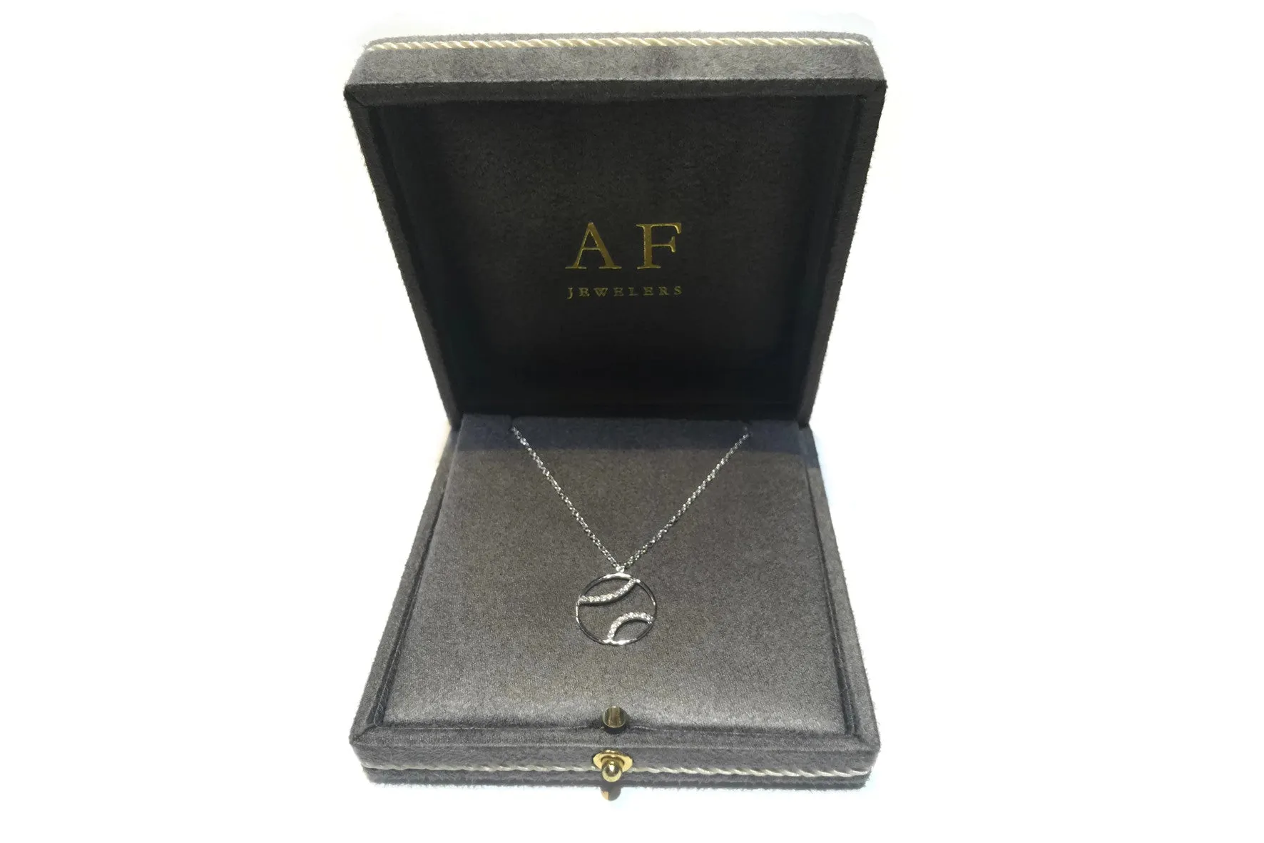 AF Jewelers - Tennis Ball Pendant Necklace with Diamonds with Chain, 18k White Gold