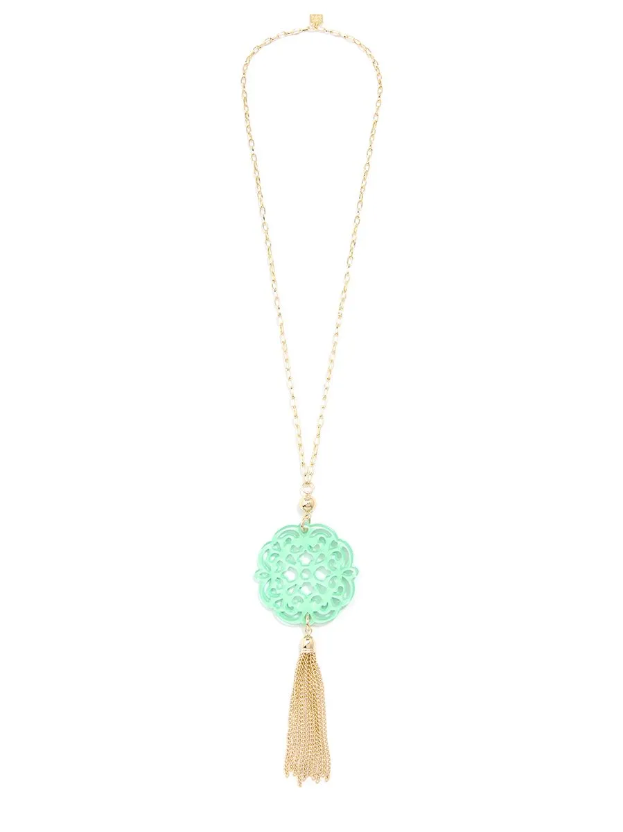 Allure Resin Pendant Necklace With Gold Tassel - Available in 12 Colors