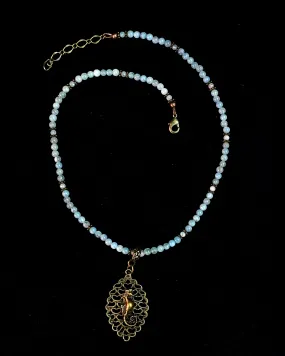 Aquamarine and  Seahorse Necklace