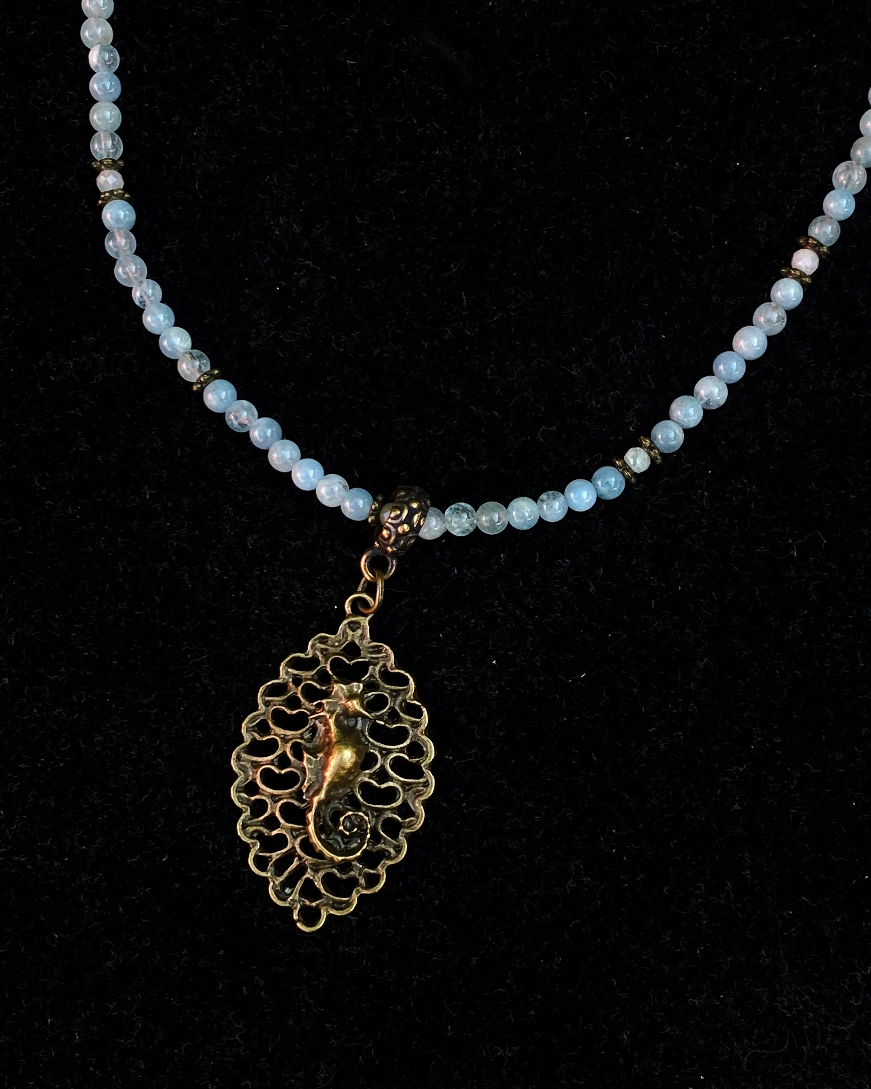 Aquamarine and  Seahorse Necklace