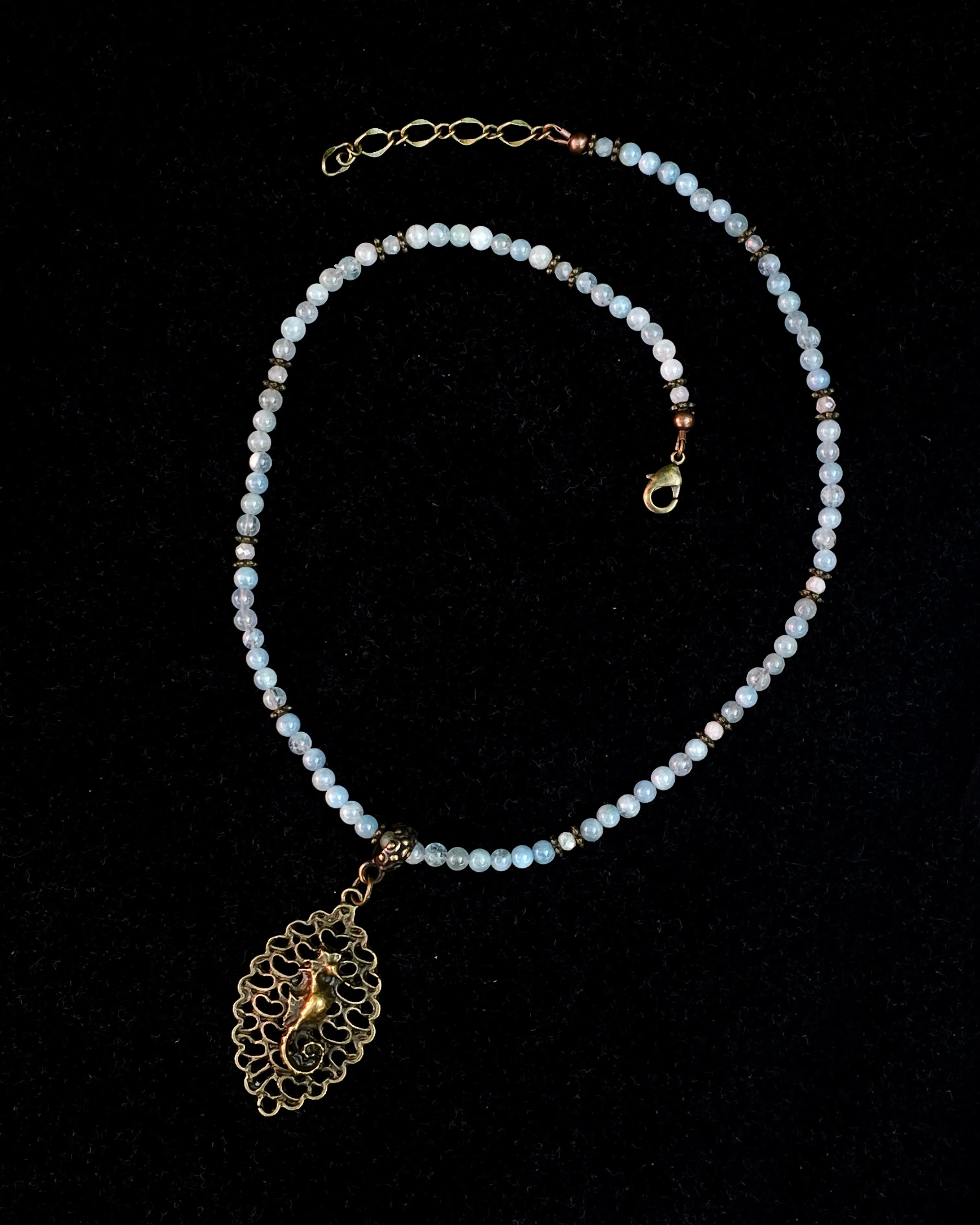 Aquamarine and  Seahorse Necklace