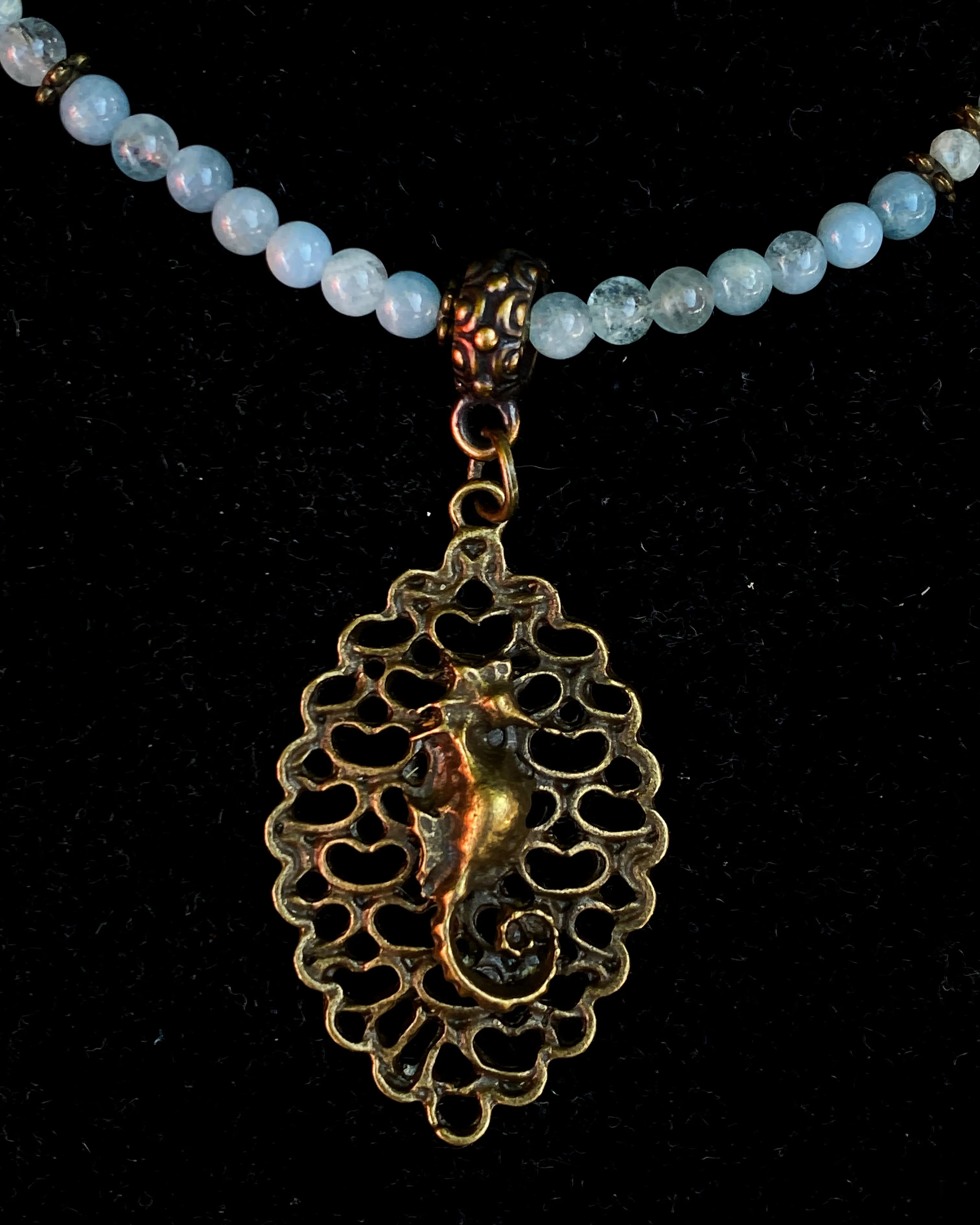 Aquamarine and  Seahorse Necklace