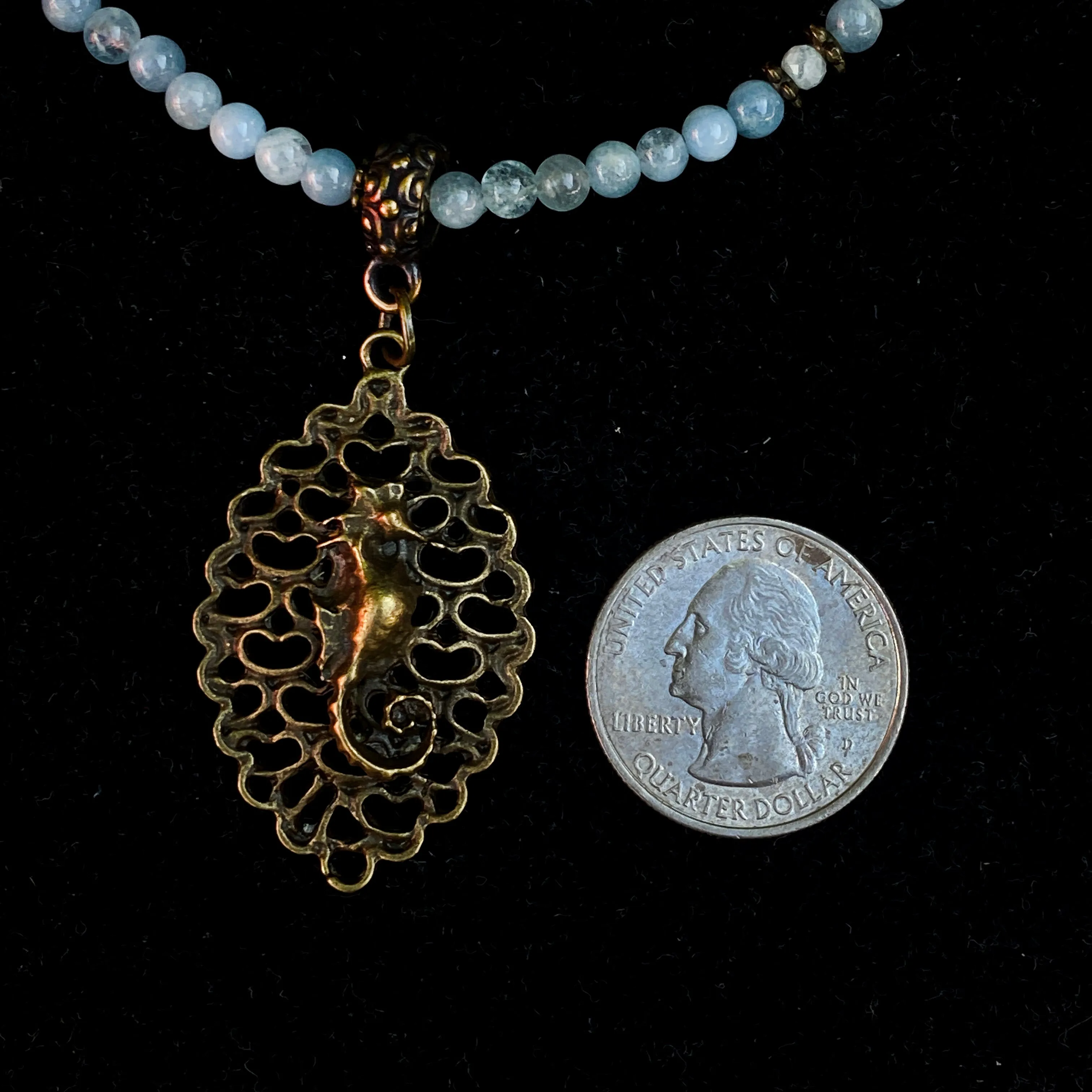 Aquamarine and  Seahorse Necklace