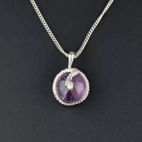 Art Deco Style Amethyst Orb Snake Pendant Necklace