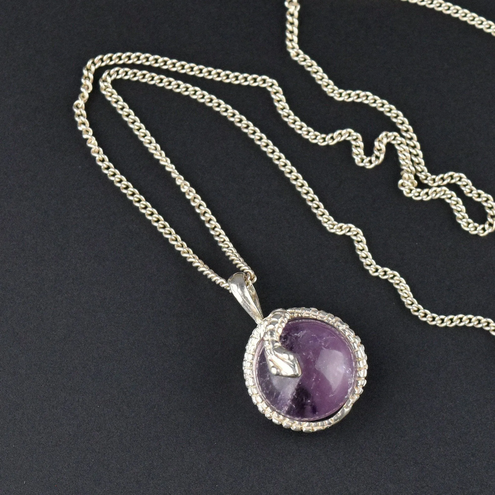 Art Deco Style Amethyst Orb Snake Pendant Necklace