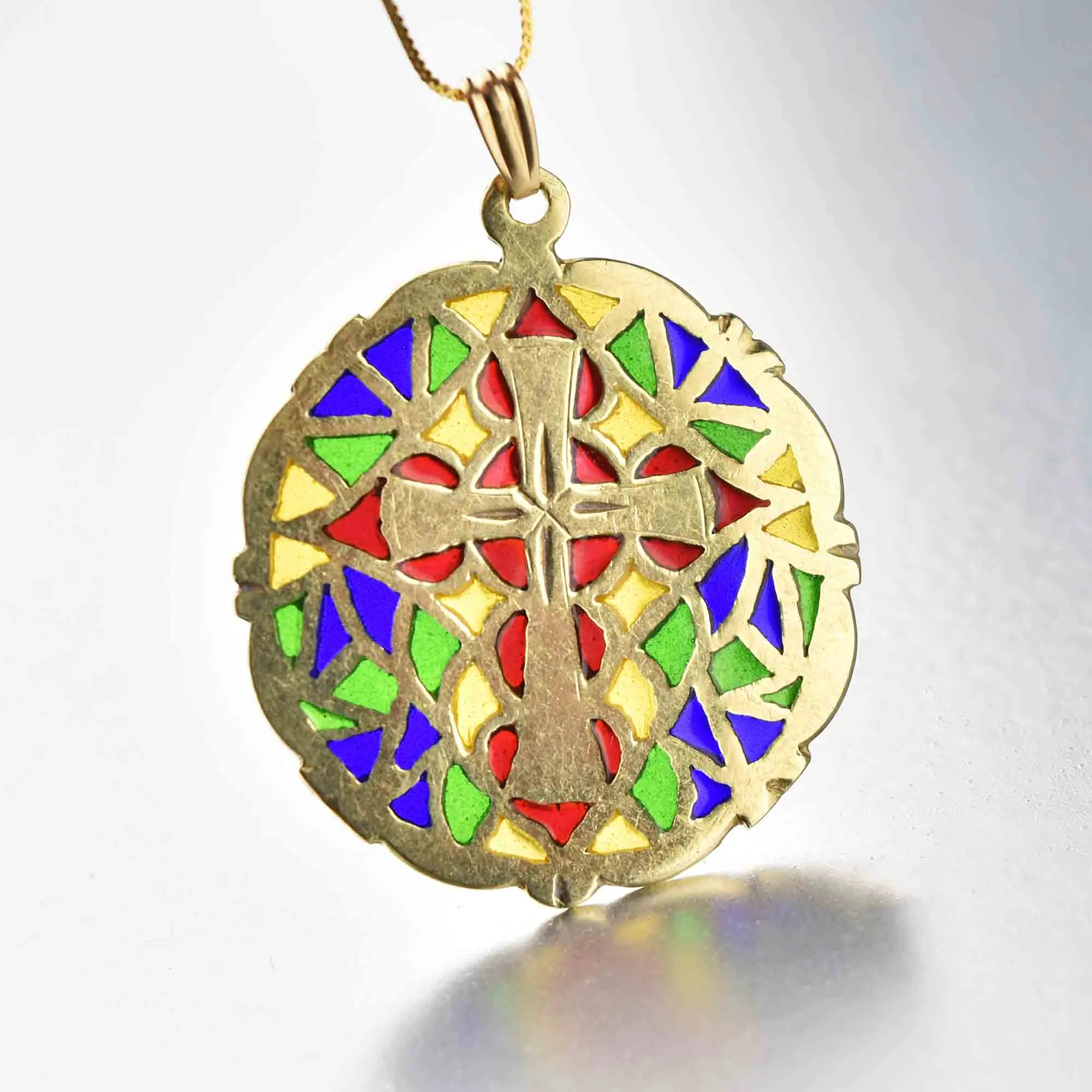 Art Nouveau 14K Gold Plique a Jour Pendant w Cross