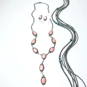 Augustine Largo | Navajo Handmade Sterling Silver & Pink Conch Stones Lariat Necklace   Matching Earrings