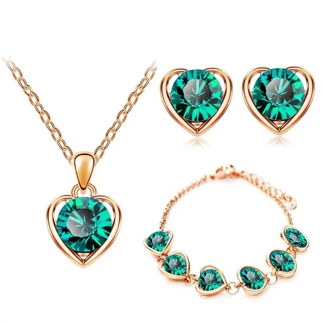 Austrian Crystal Hollow Heart Necklace, Bracelet & Earrings Fashion Jewelry Set