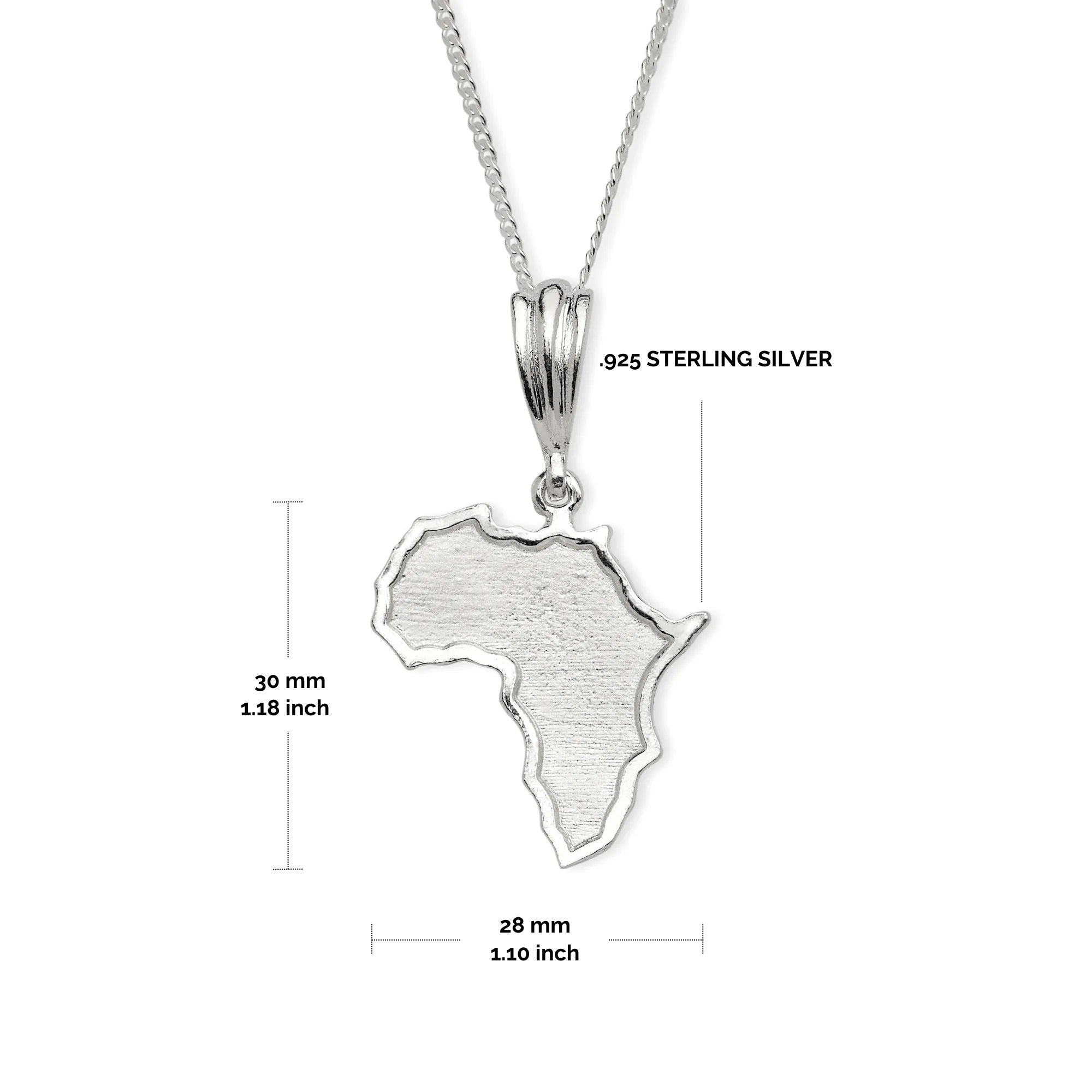 High-Quality .925 Sterling Silver Pendant Featuring a Large African Map Design, Paired with a Durable Cuban Chain - Exquisite Jewelry Piece