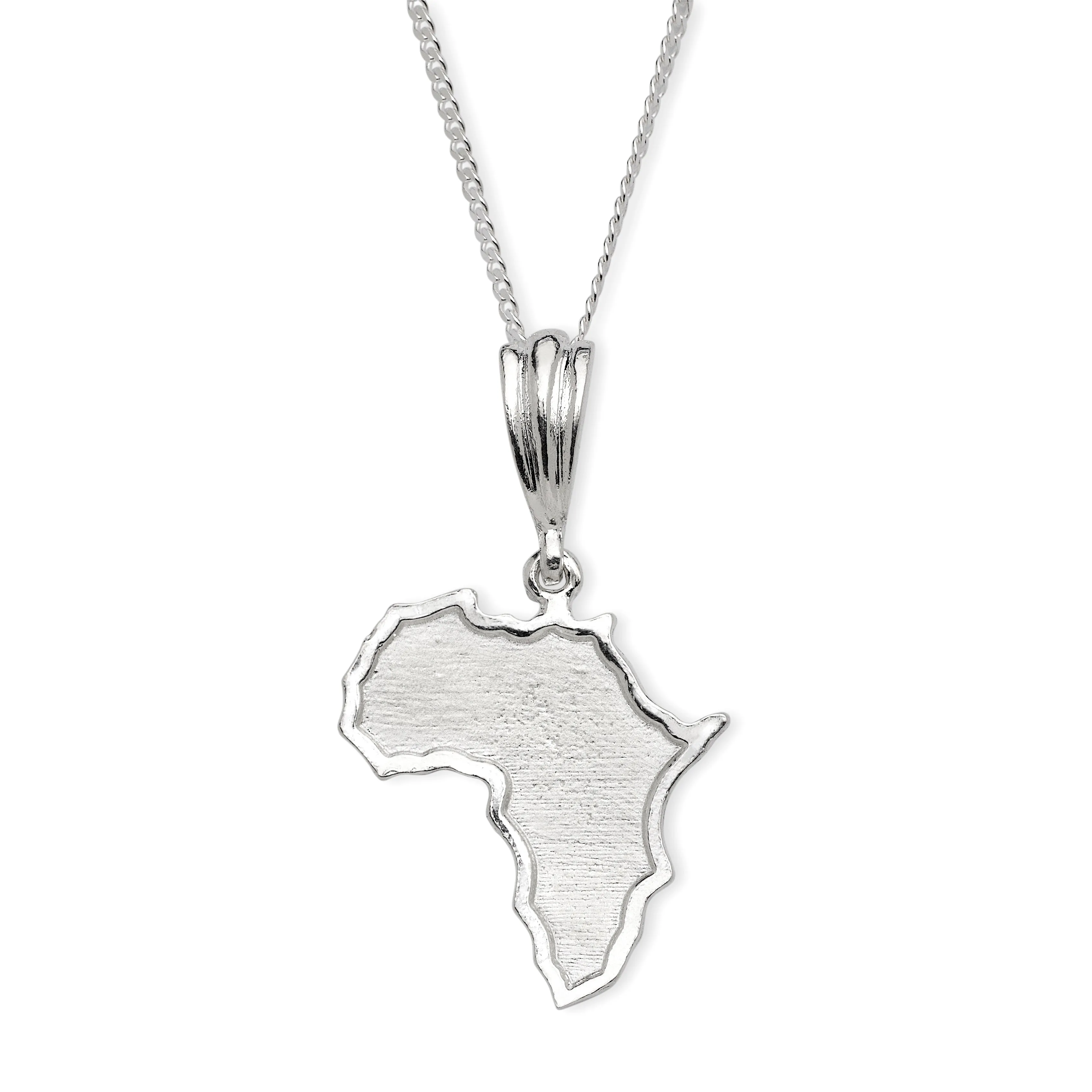 High-Quality .925 Sterling Silver Pendant Featuring a Large African Map Design, Paired with a Durable Cuban Chain - Exquisite Jewelry Piece