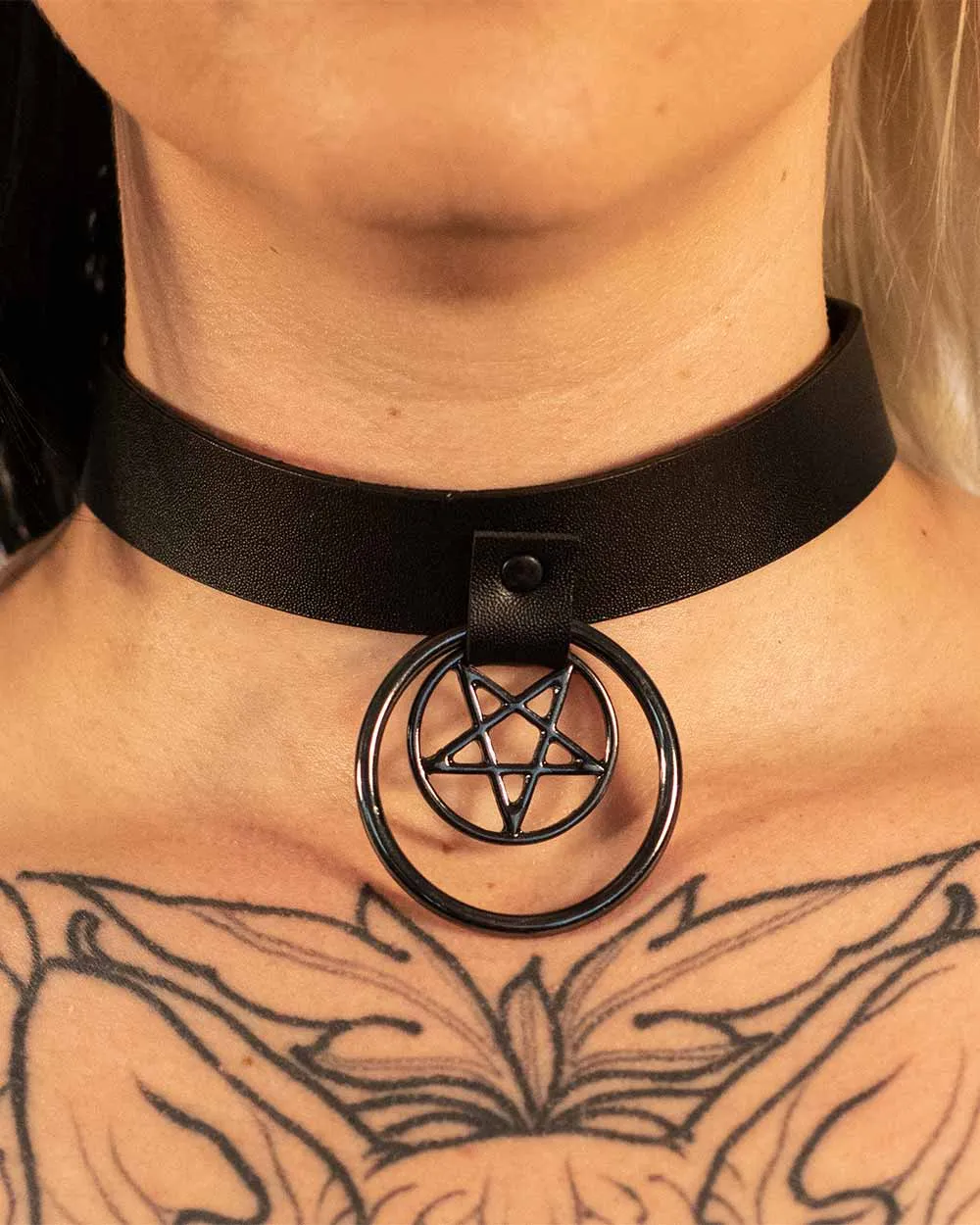 Black Band Silver Pentagram Choker