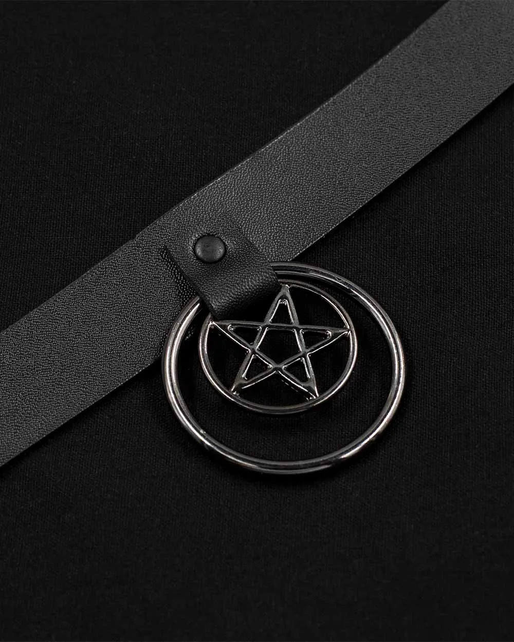 Black Band Silver Pentagram Choker