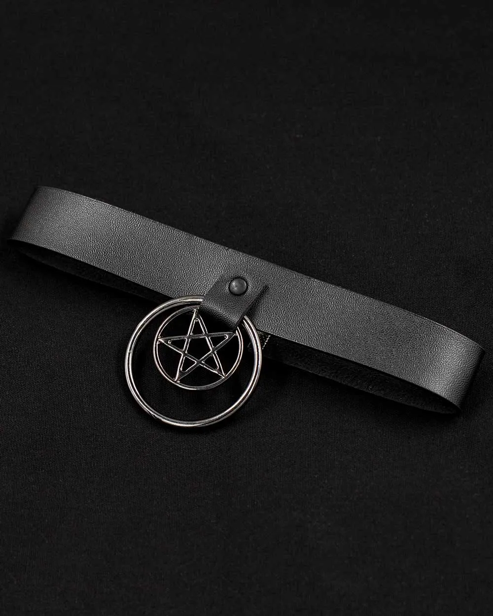 Black Band Silver Pentagram Choker