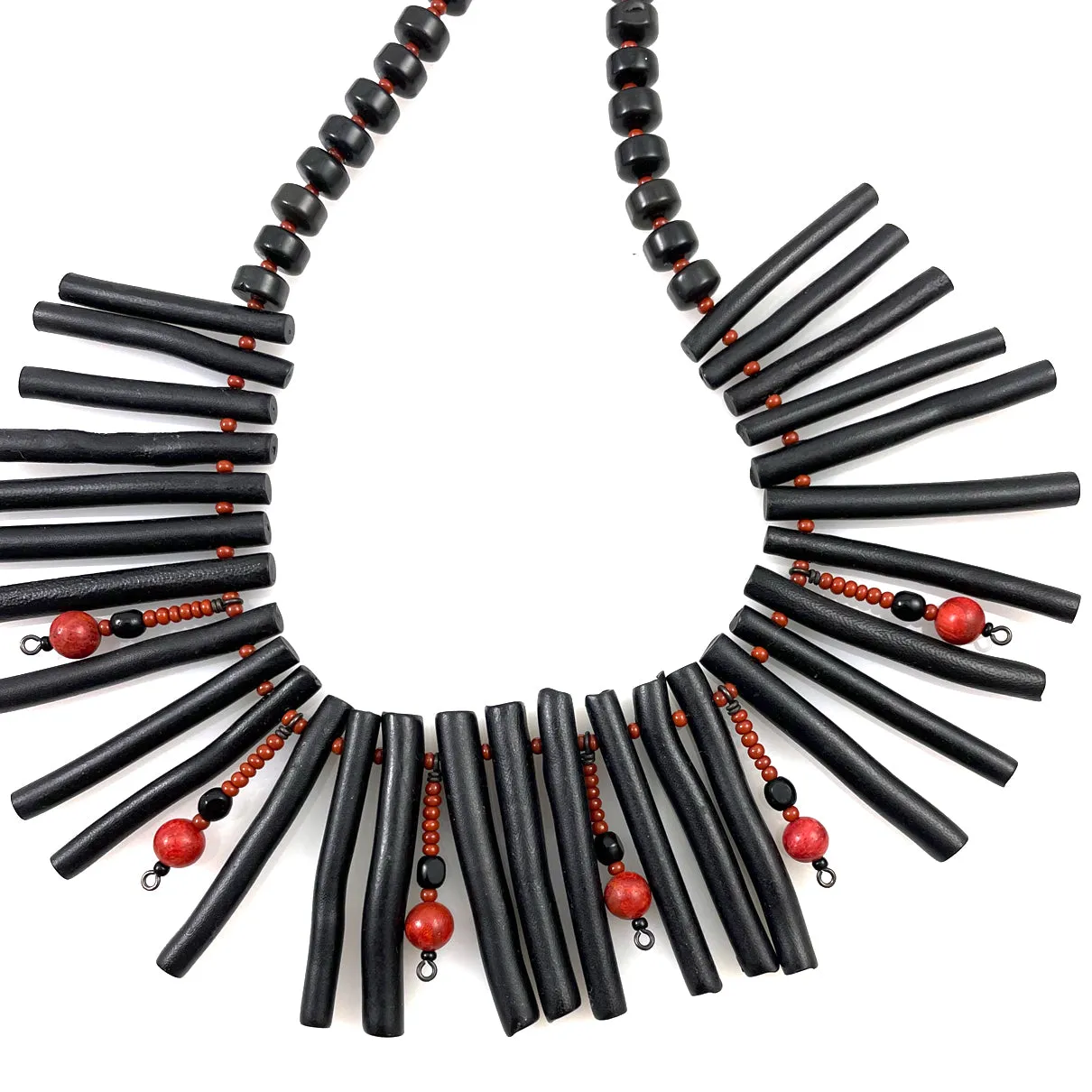 Black Coral & Onyx Collar Necklace Hawaiian