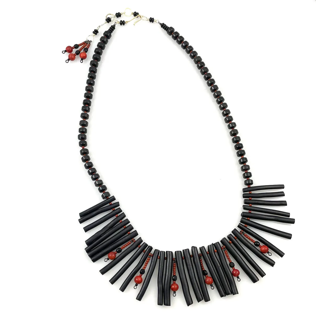 Black Coral & Onyx Collar Necklace Hawaiian